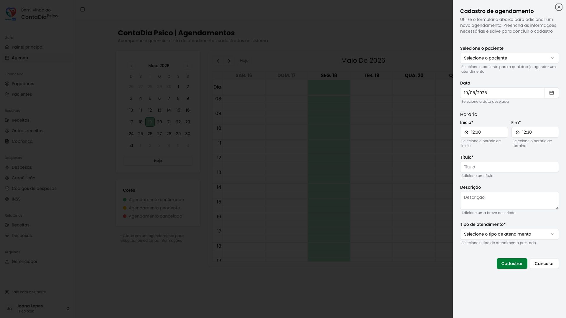 Tela da agenda inteligente da ContaDia