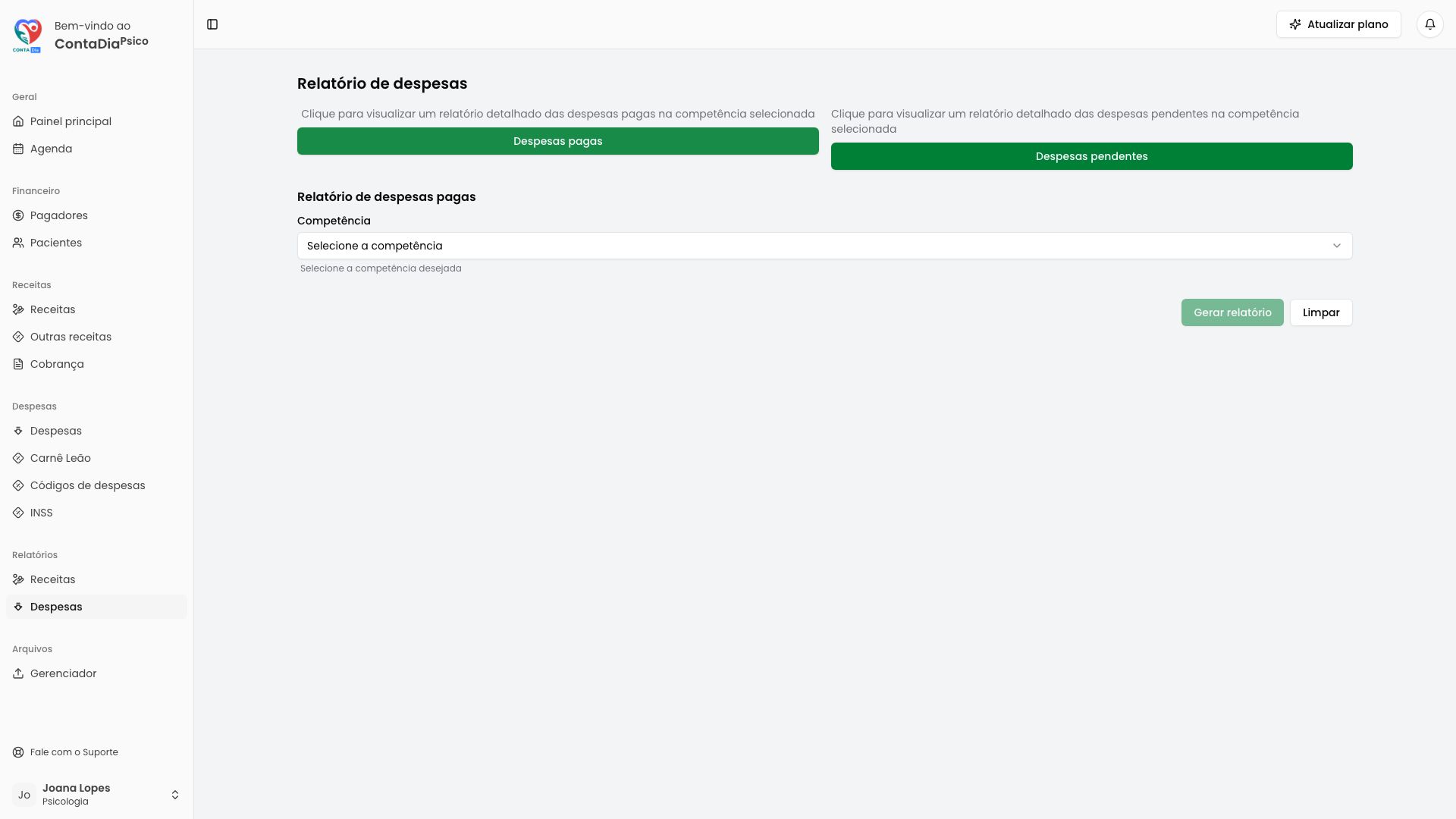 Relatório de despesas da ContaDia
